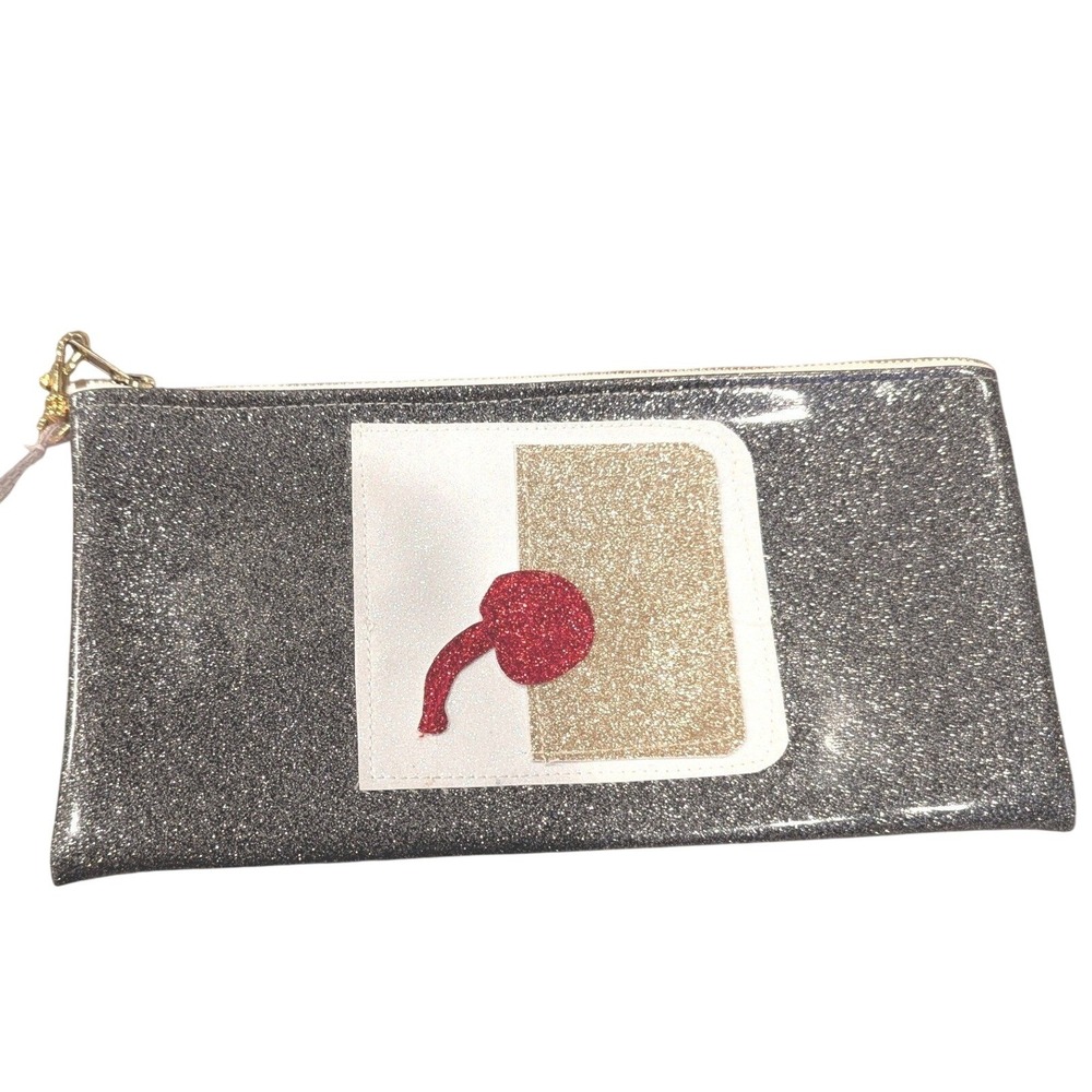 Julie Mollo Clutch OS Silver Glitter Retro‎ Cocktail Cherry Wristlet Kitsch Bag
